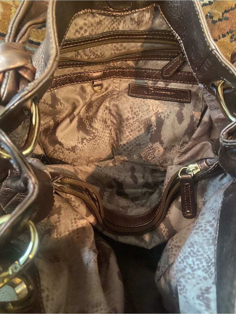 b. makowsky Metallic Bronze Shoulder Tote with Chain Trim - Picture 6 of 13